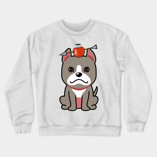 Cute grey dog has an apple and arrow on head Crewneck Sweatshirt by Pet Station